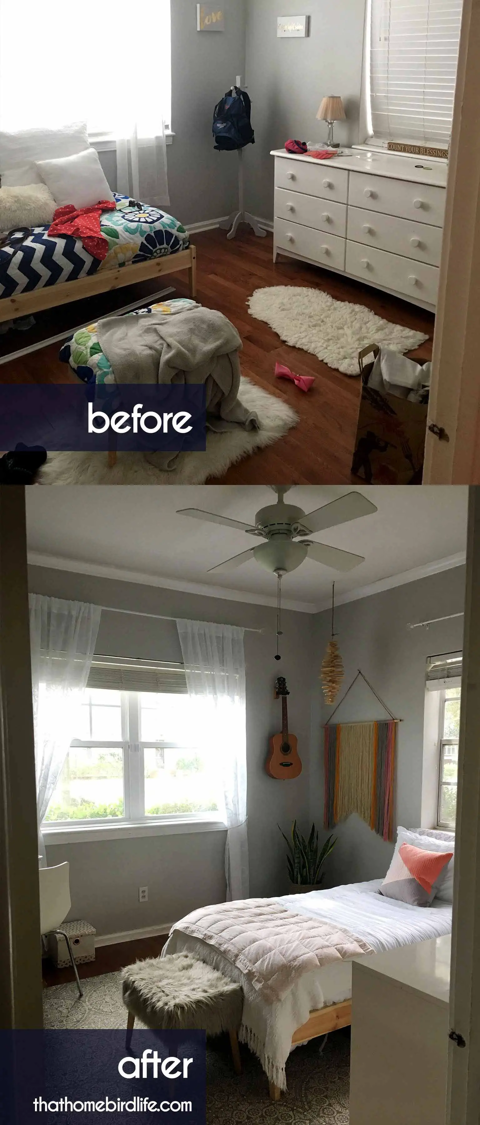 Before and after - A modern boho tween bedroom makeover on a budget - That Homebird Life Blog