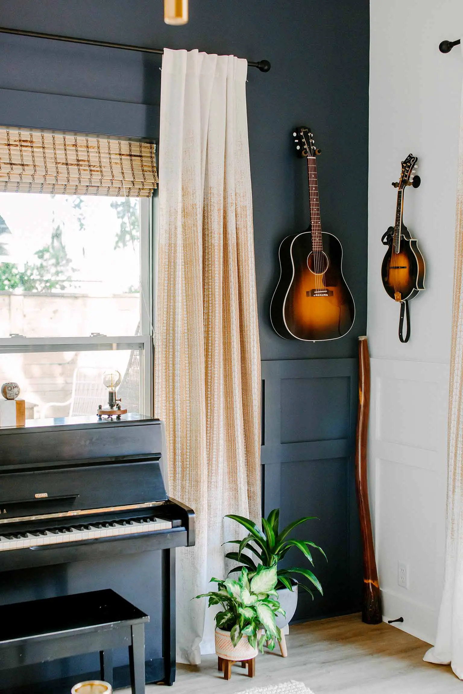 Hanging guitar and mandolin - The Guest House Reveal - That Homebird Life Blog