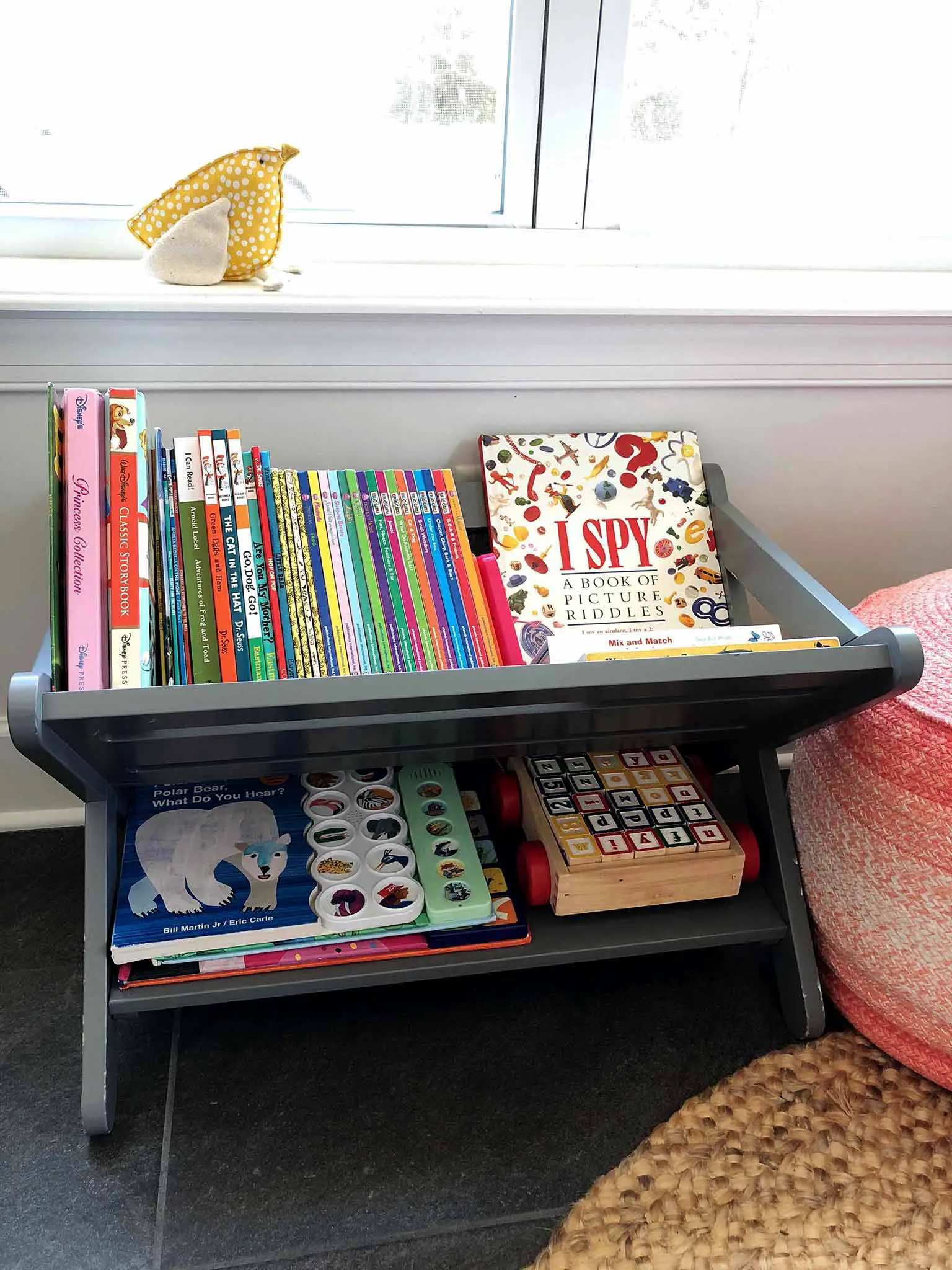 Book caddy - How to Declutter, Organize and Style Kids' Books - That Homebird Life Blog