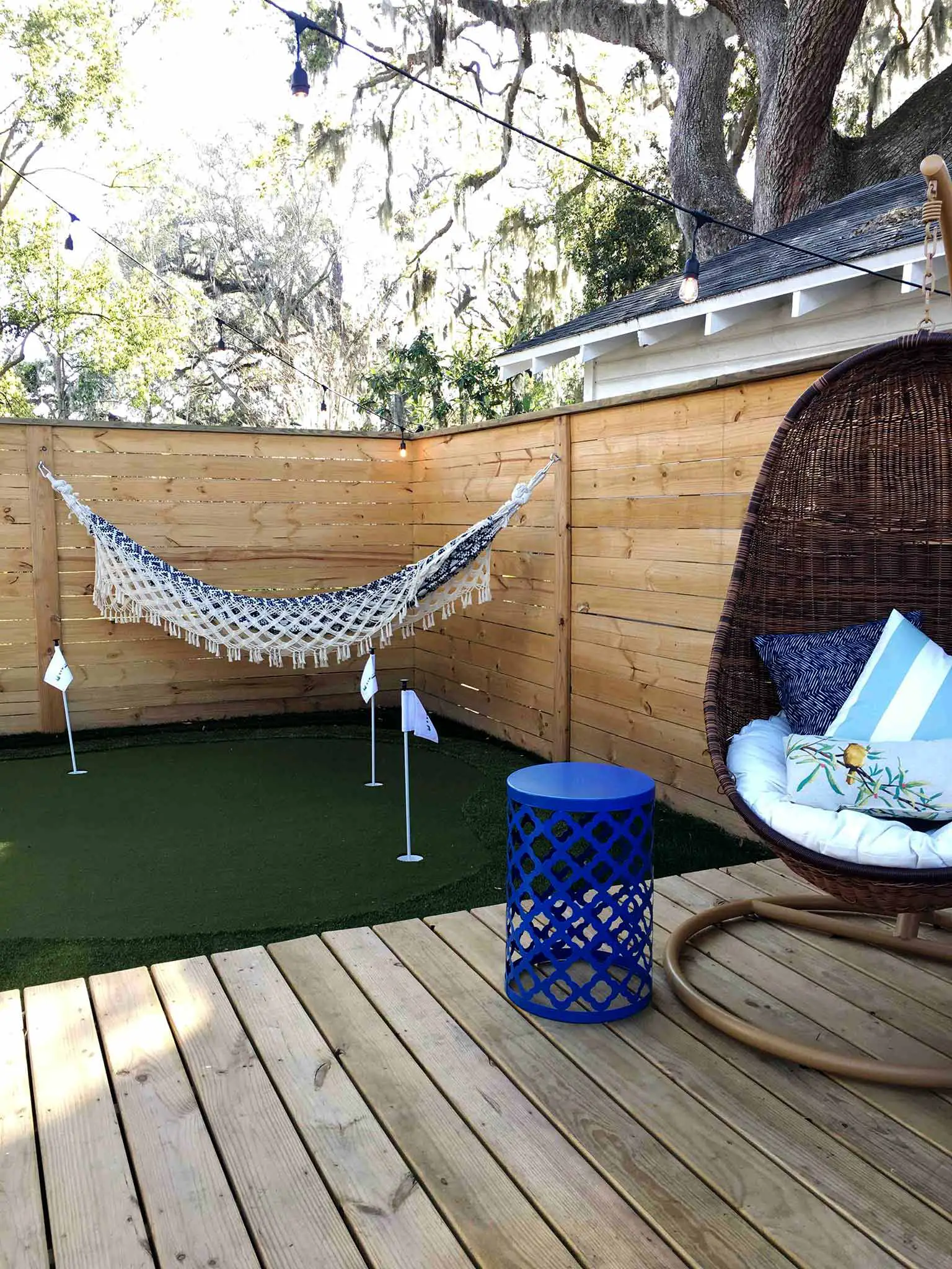 Deck, hanging chairs and hammock back in February - That Homebird Life Blog