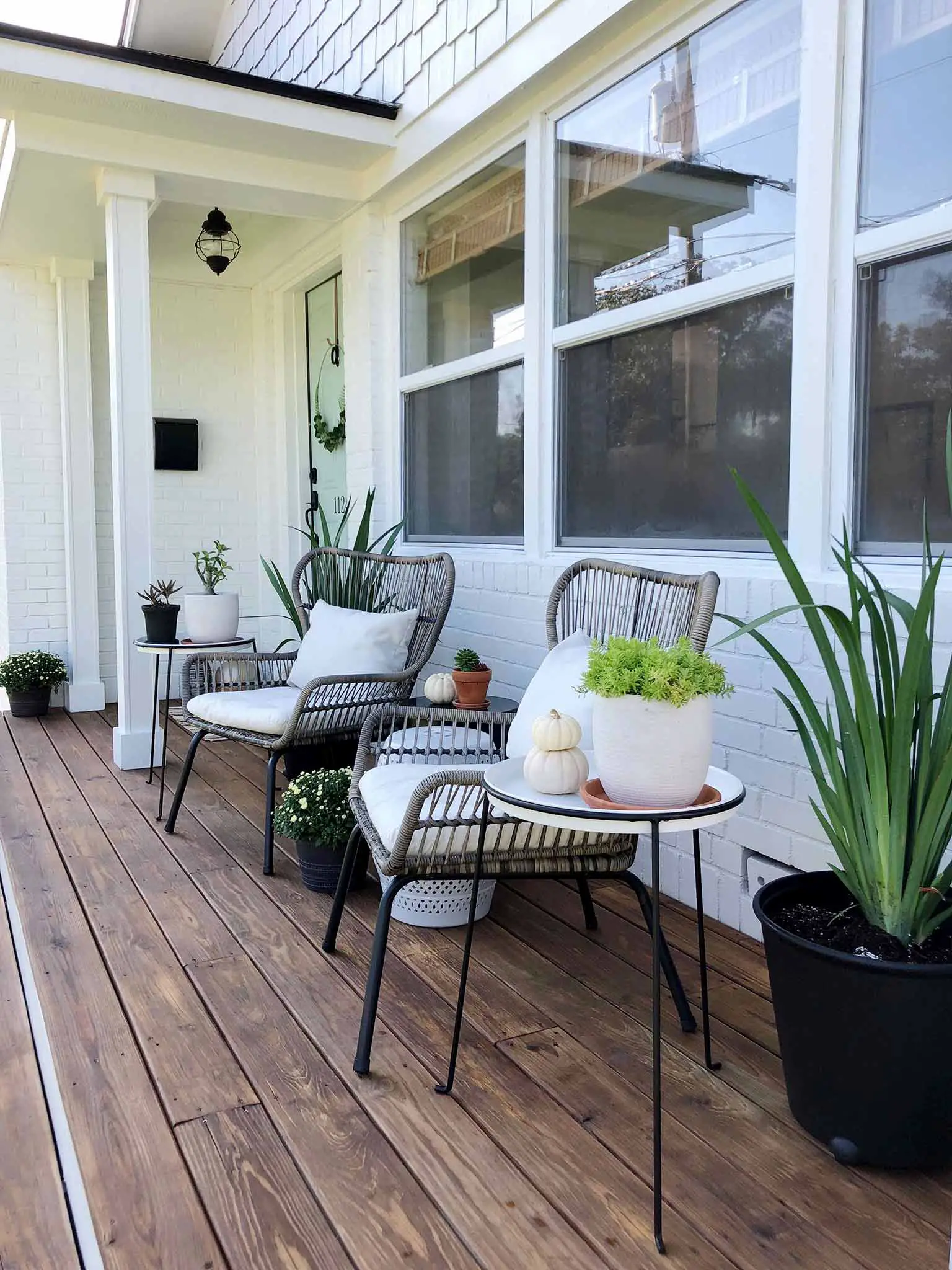 Iris planters and succulents - Front porch fall makeover reveal - That Homebird Life Blog