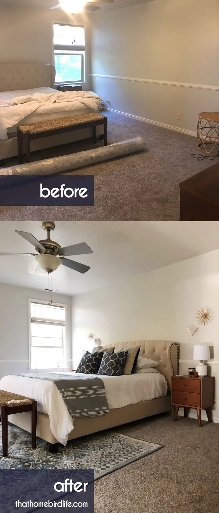 BEFORE AND AFTER - Mid Century Modern, Coastal, Master Bedroom Makeover - That Homebird Life Blog