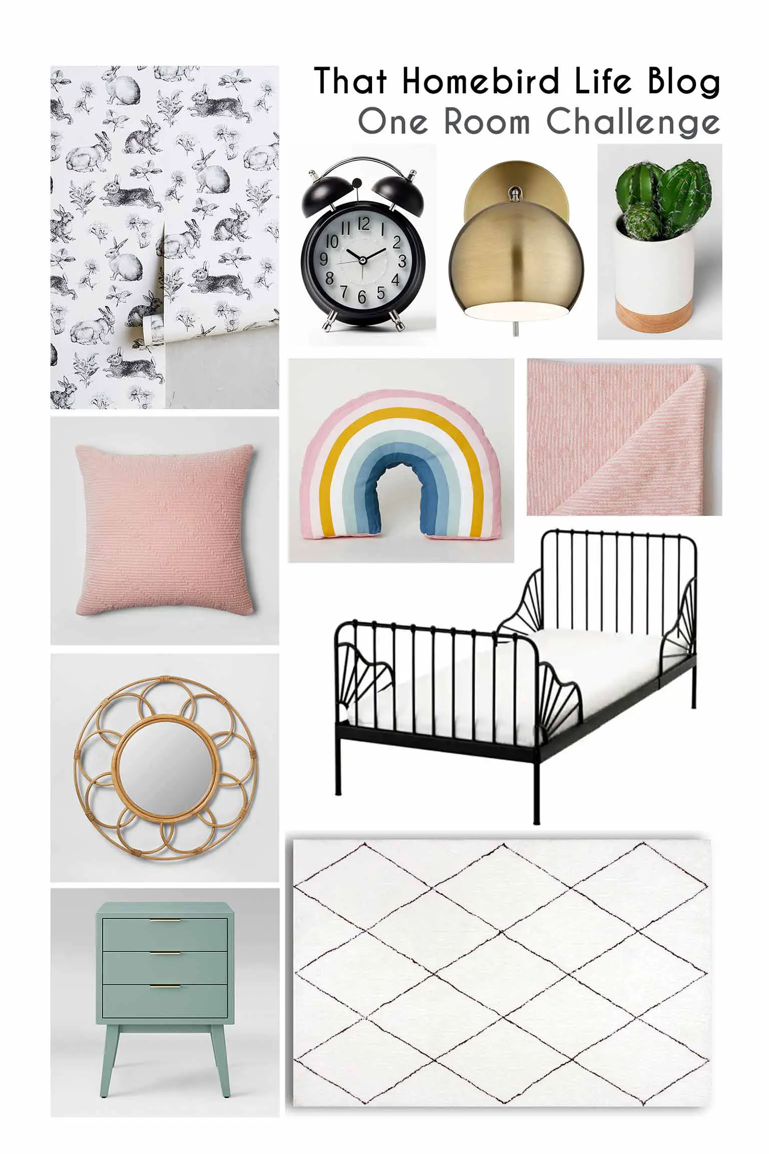Mood board for Girls' Bedroom - Guest Participant of the One Room Challenge - That Homebird Life Blog