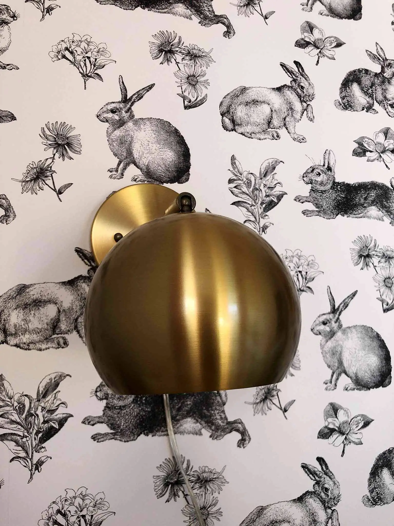 Gold wall lamps and rabbit wallpaper - Guest Participant of the One Room Challenge - That Homebird Life Blog