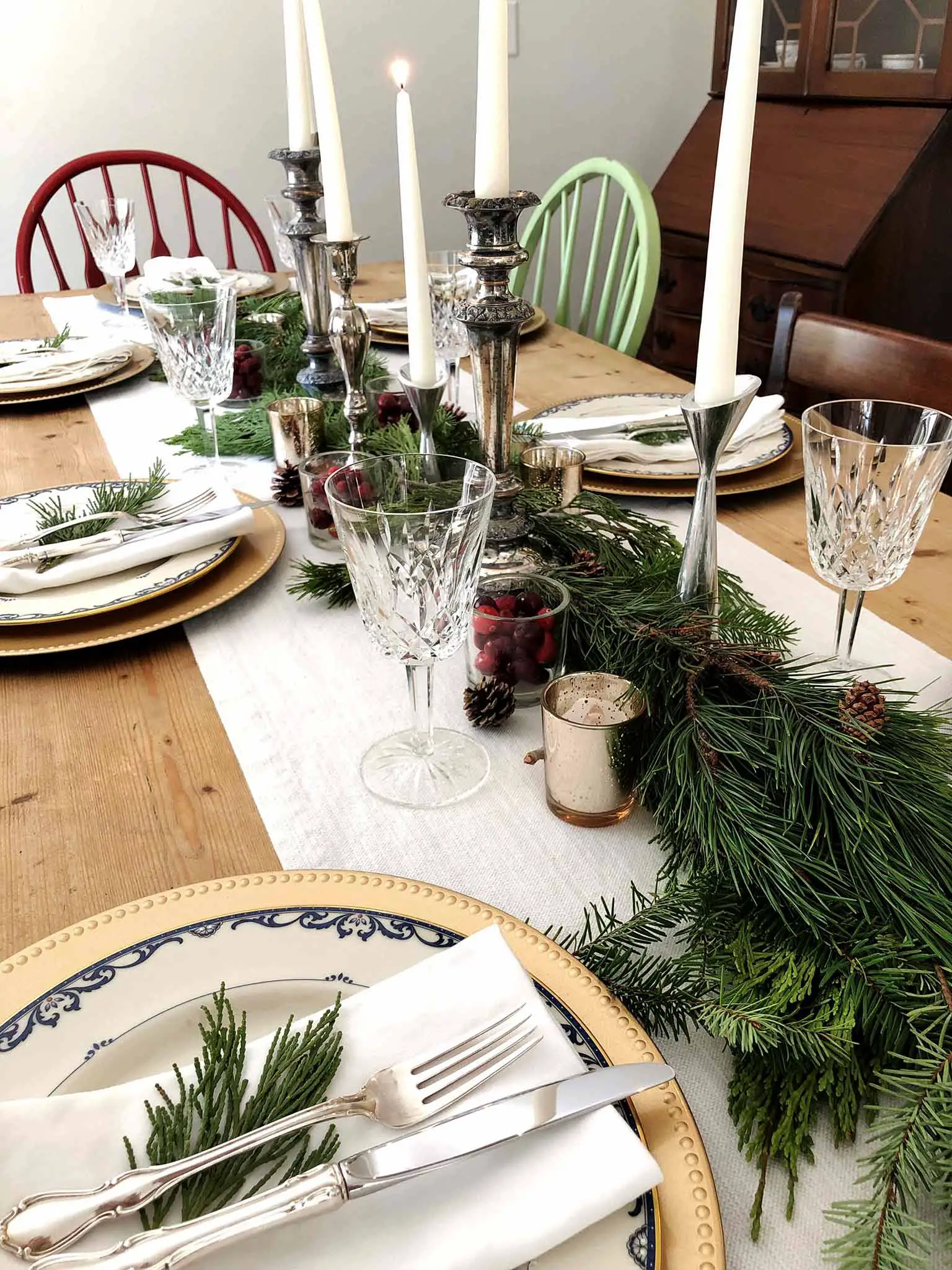 Candlesticks and taper candles | How to Create a Beautiful Tablescape on a Budget | That Homebird Life Blog #christmasdecor #tablescape