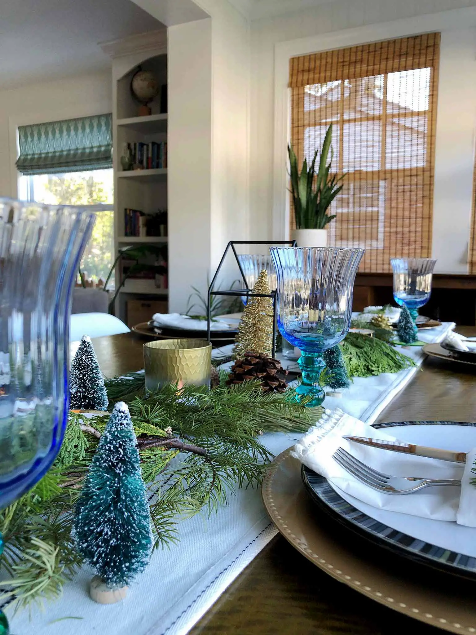Bottle brush trees | How to Create a Beautiful Tablescape on a Budget | That Homebird Life Blog #christmasdecor #tablescape