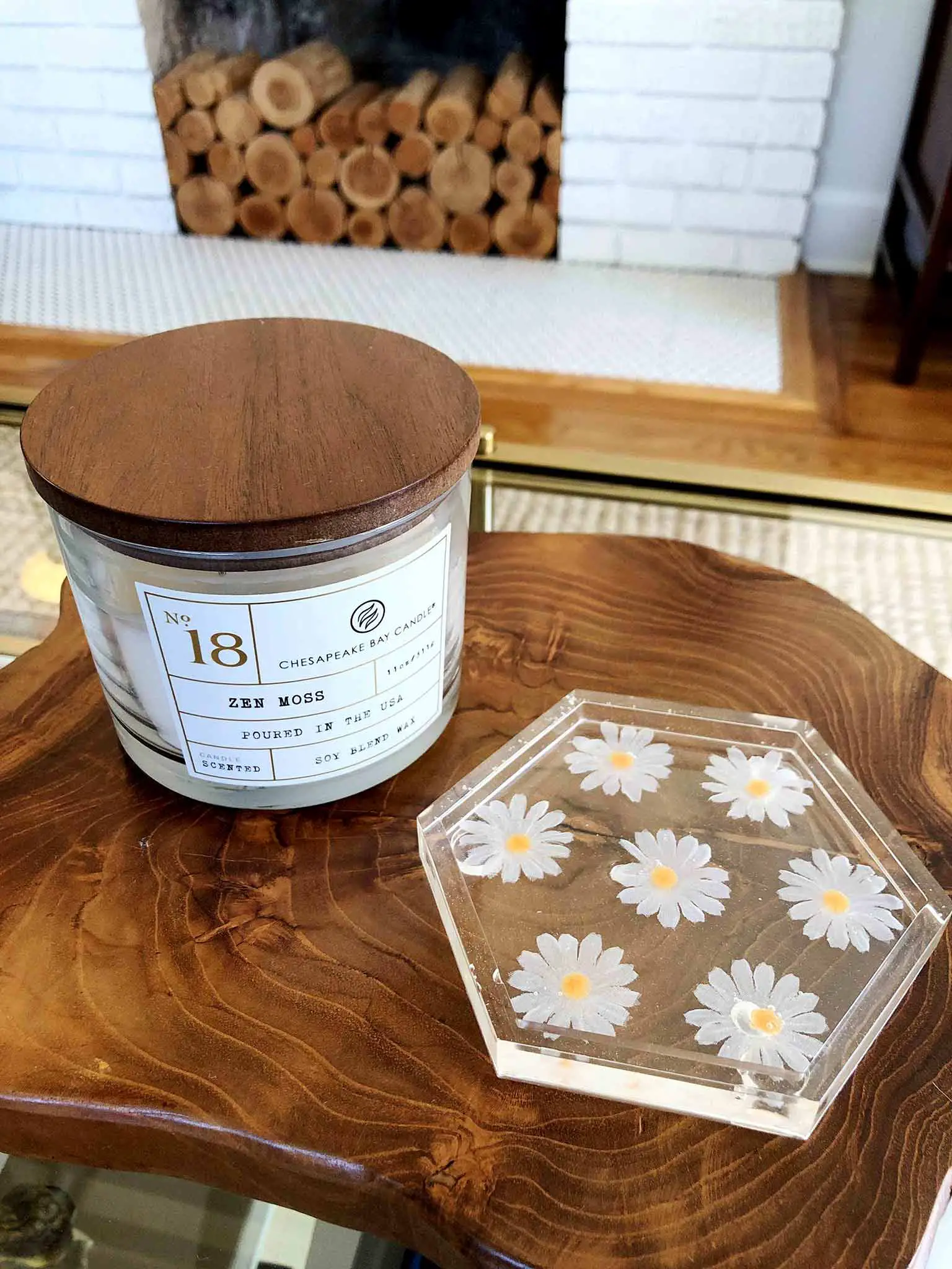 craft resin coaster on coffee table