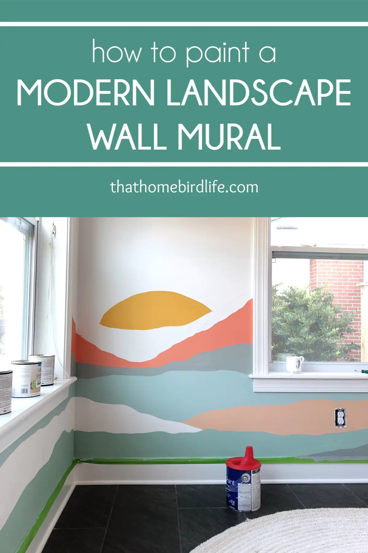 Mural with Text overlay - How To Paint a Modern Landscape Wall Mural