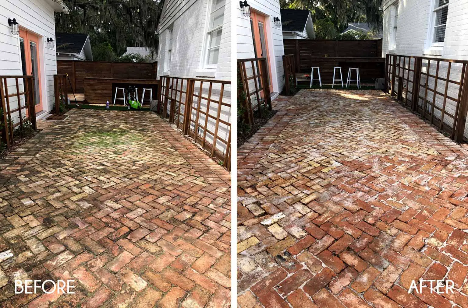 before and after pressure washing brick pavers