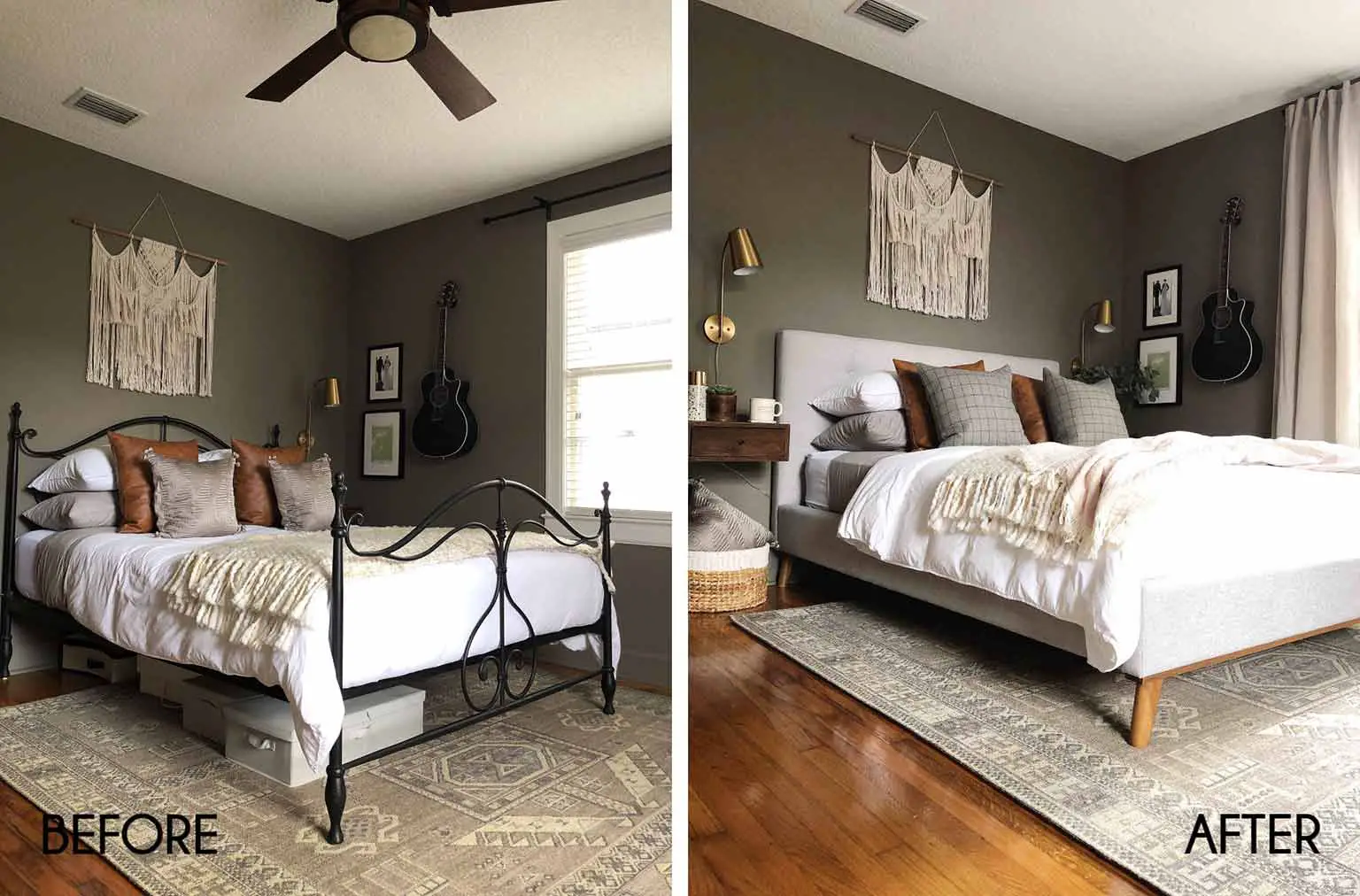 before and after neutral master bedroom