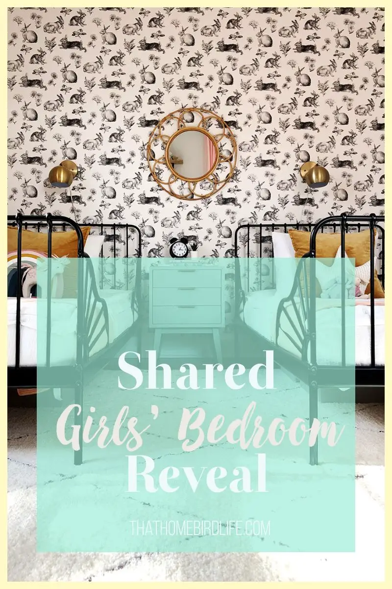shared girls bedroom with text overlay