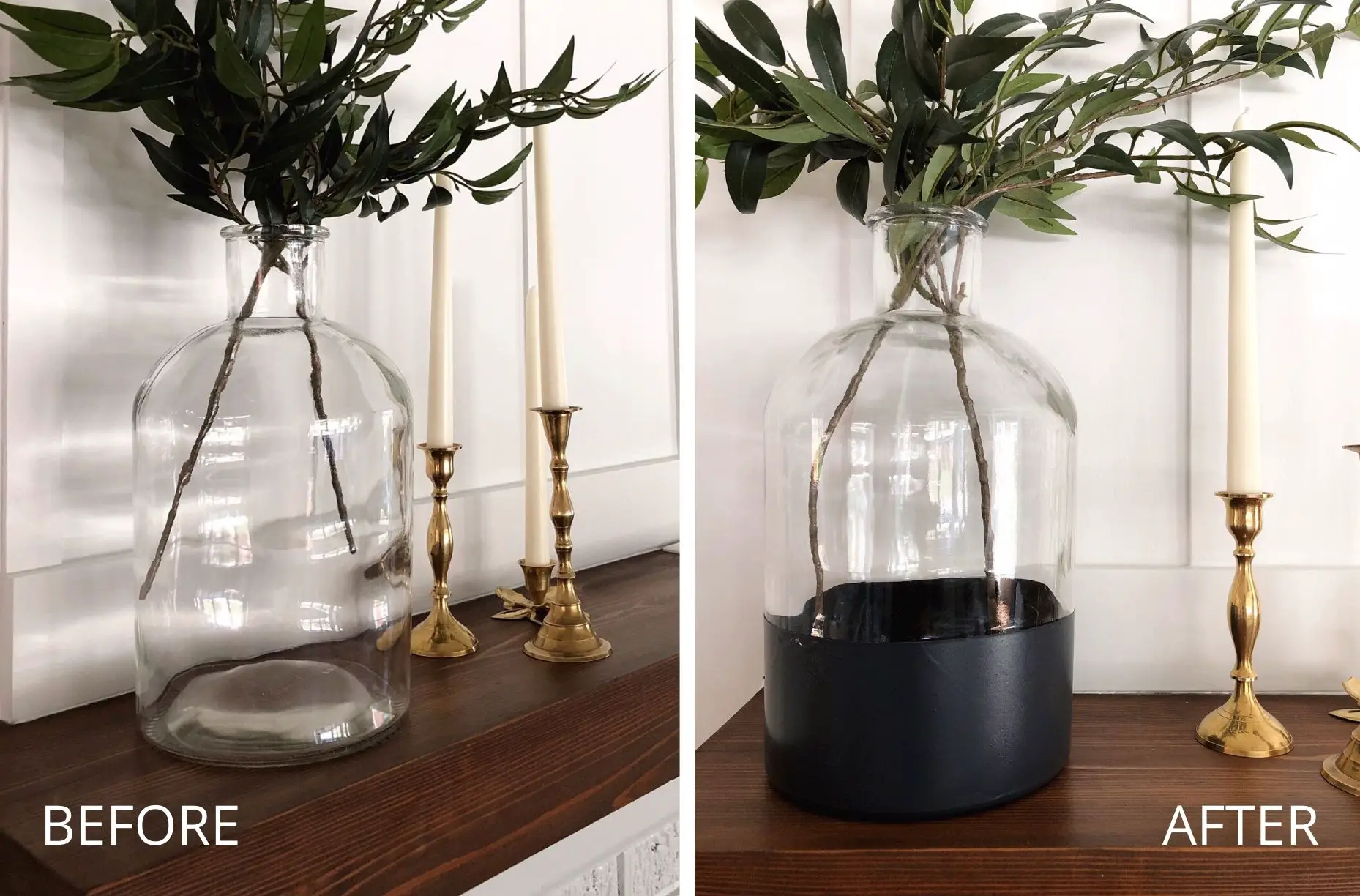 How to Make a DIY Paint Dipped Glass Vase - before & after