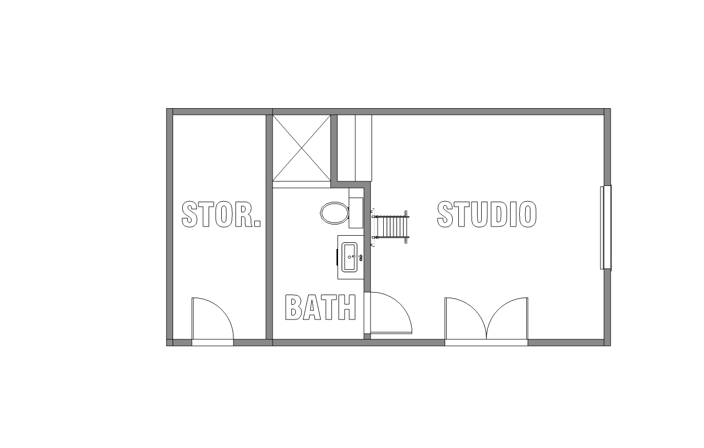 floor plan showing guest house and storage room