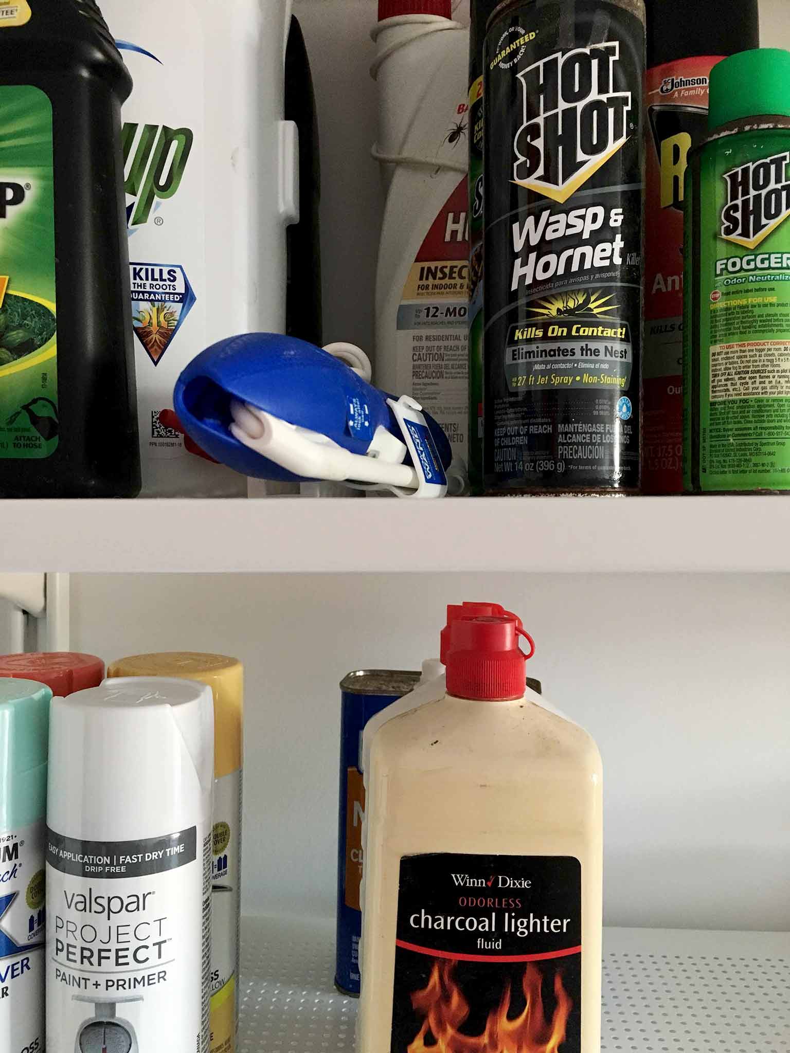 shelving with cans and bottles