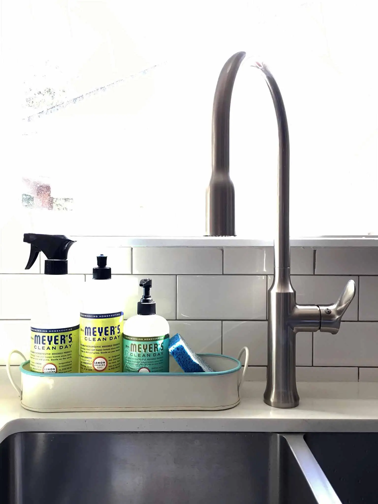 Sink Caddy with Mrs Meyers cleaning products