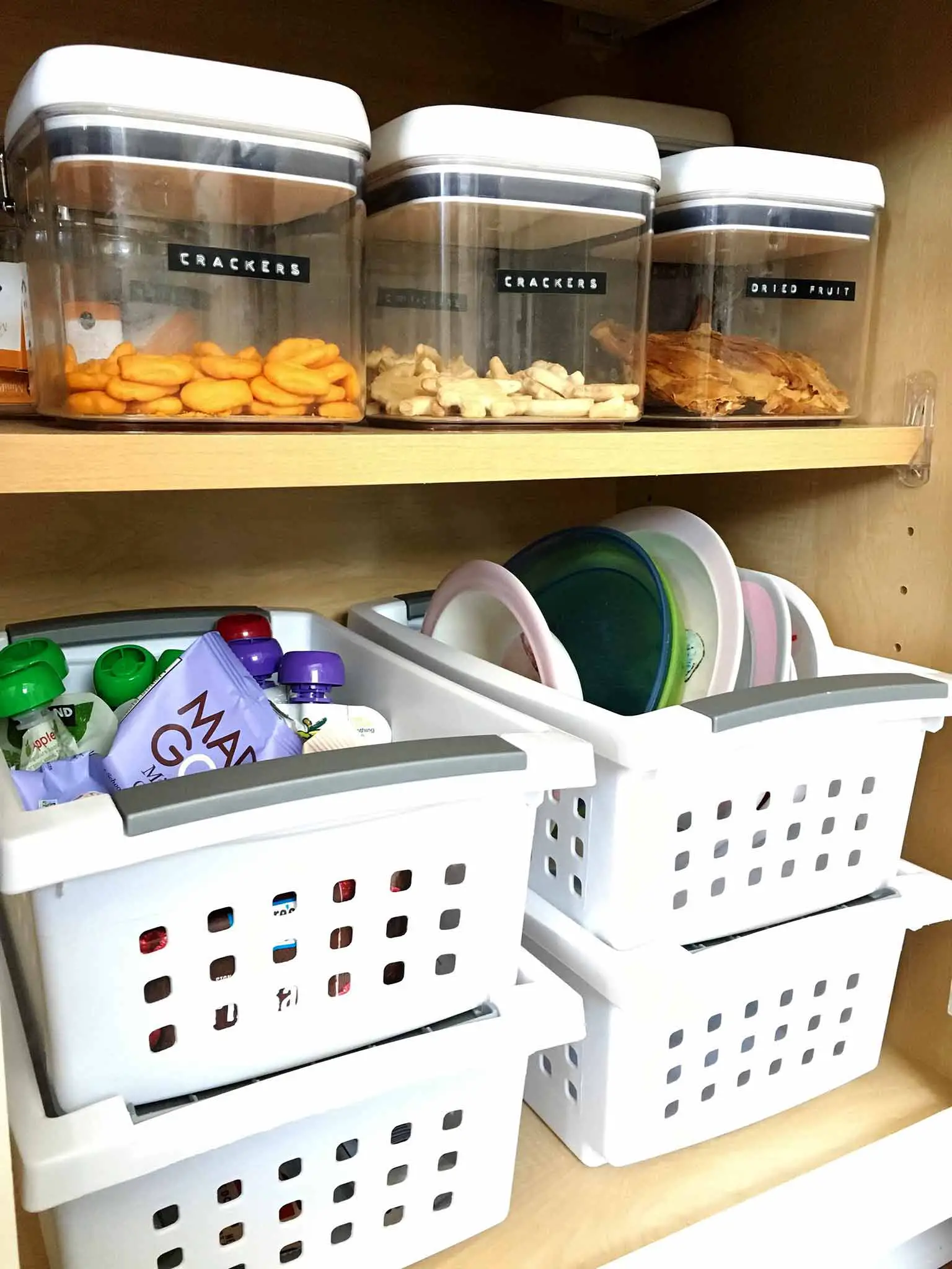 Organized breakfast cabinet with stackable baskets - That Homebird Life Blog