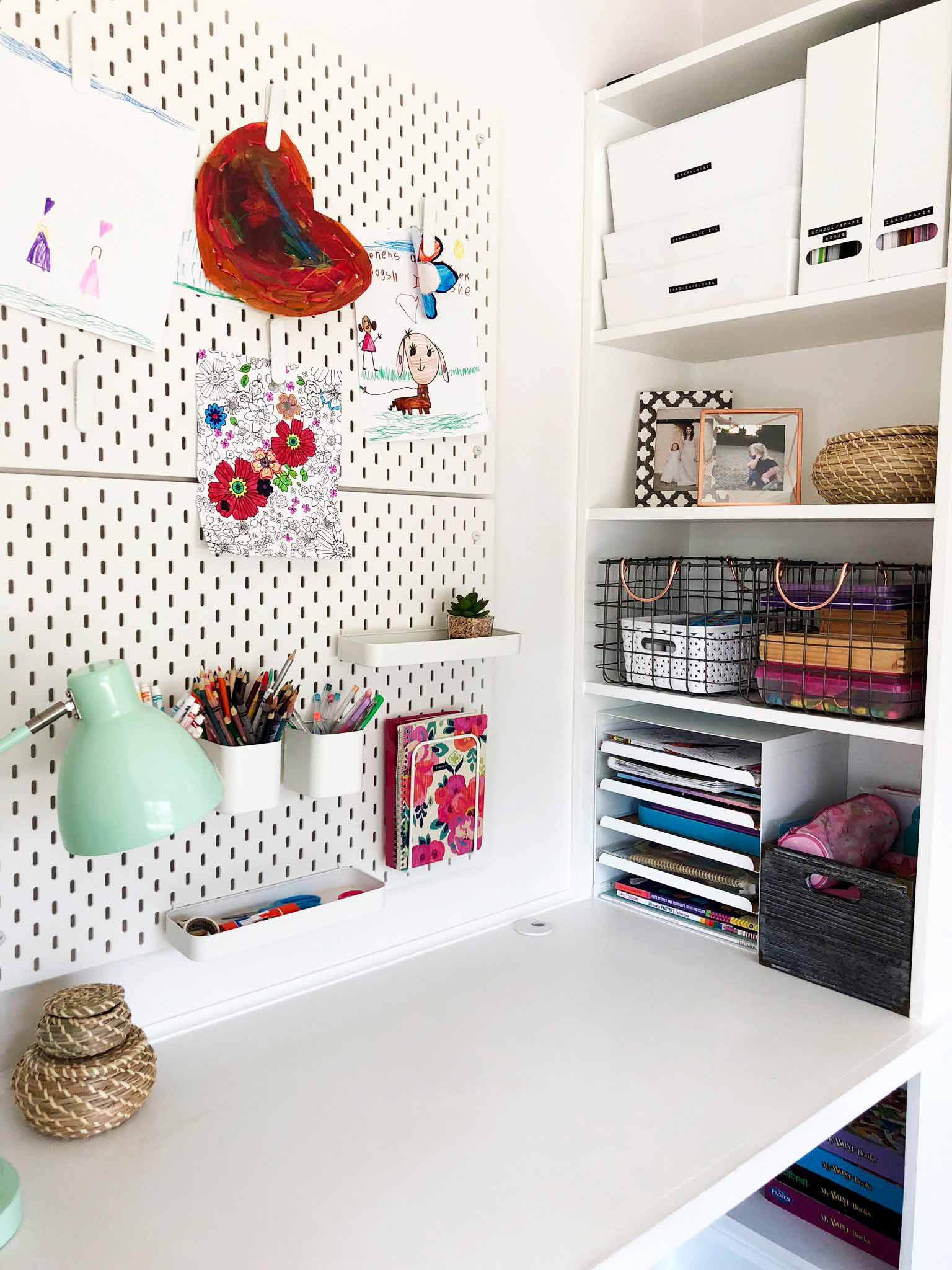 Kids craft area in the playroom using IKEA SKÅDIS pegboard series