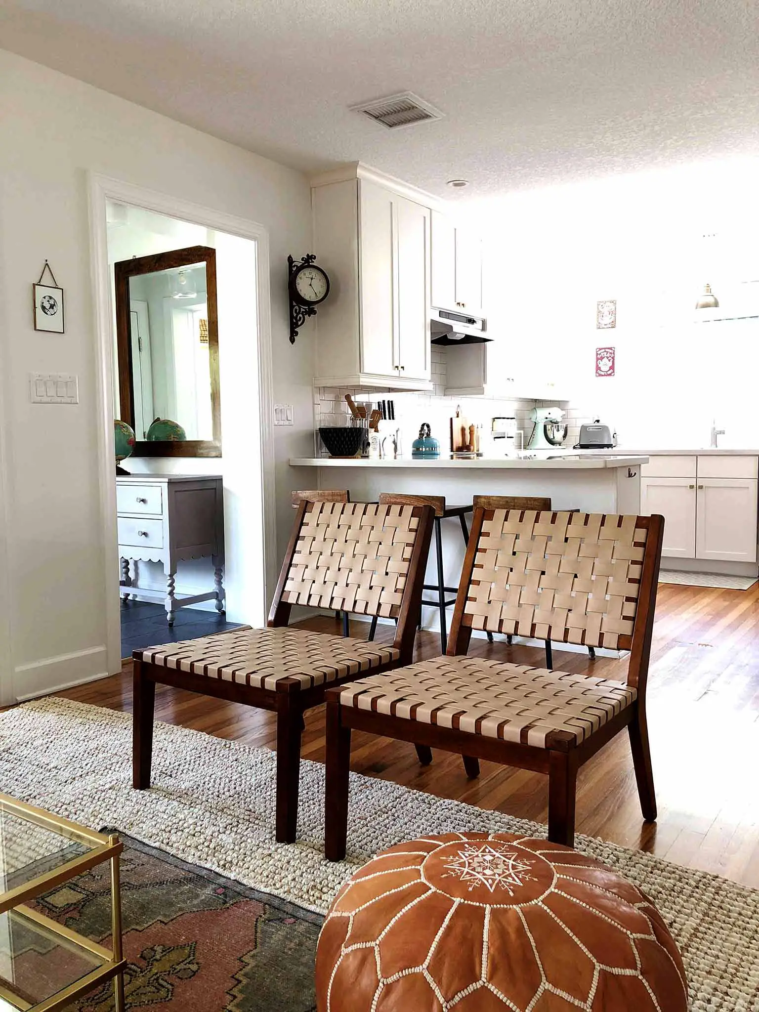Layered and cozy living room - accent woven chairs Project 62 - That Homebird Life Blog