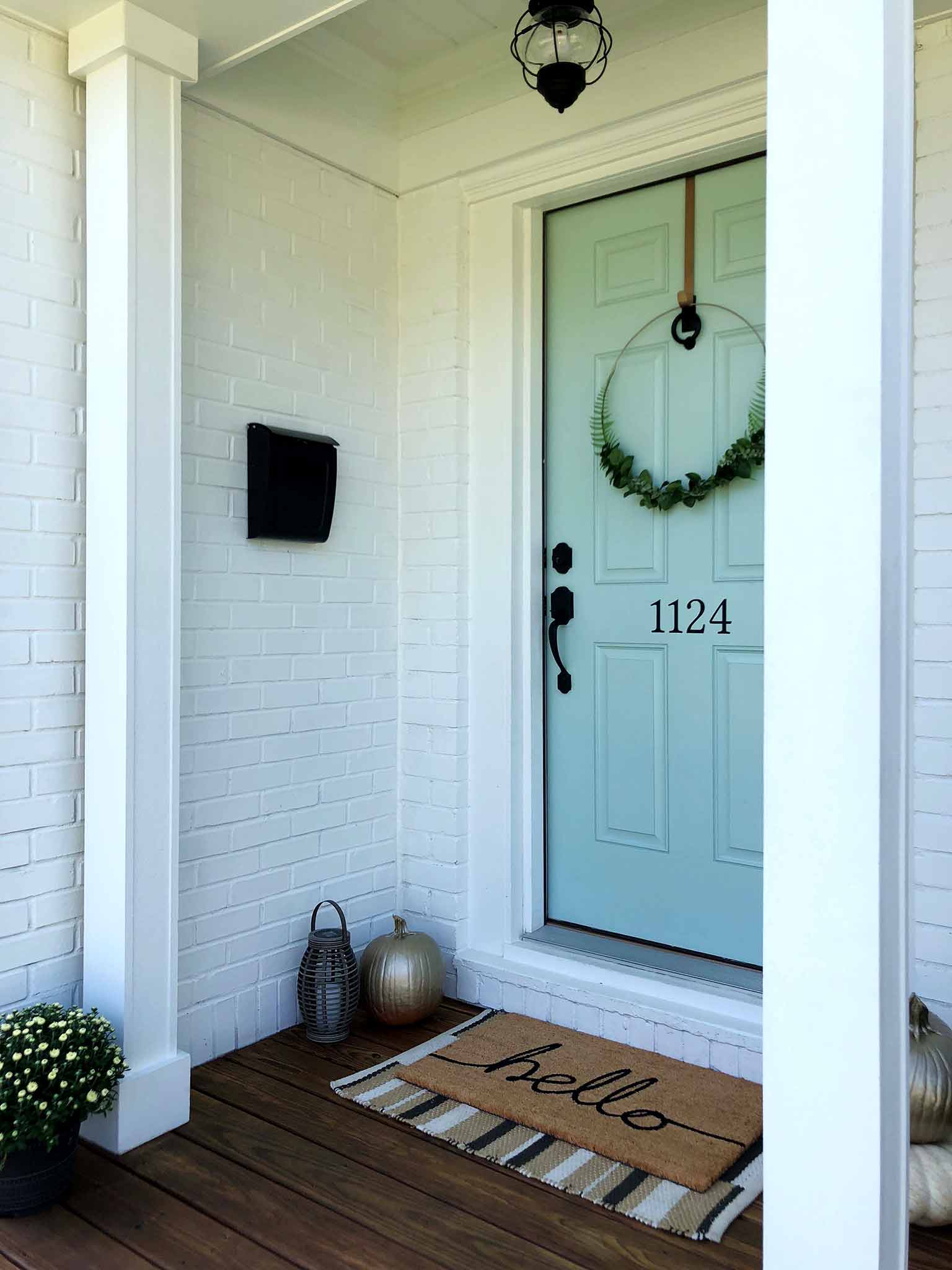 wreath on blue front door