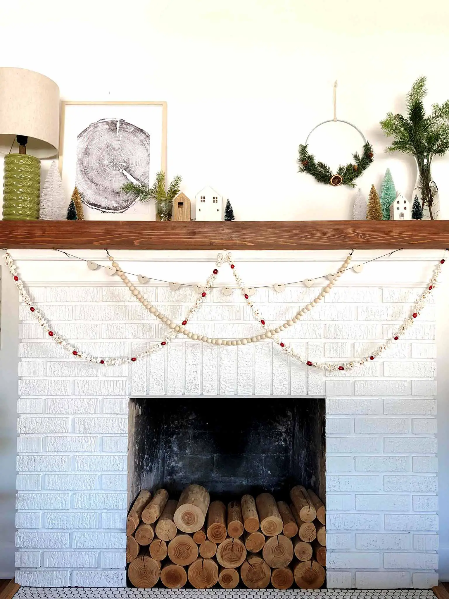 fireplace with 3 garlands