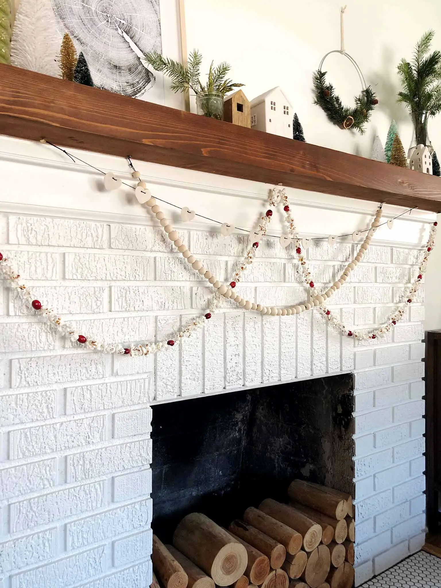 fireplace with 3 garlands