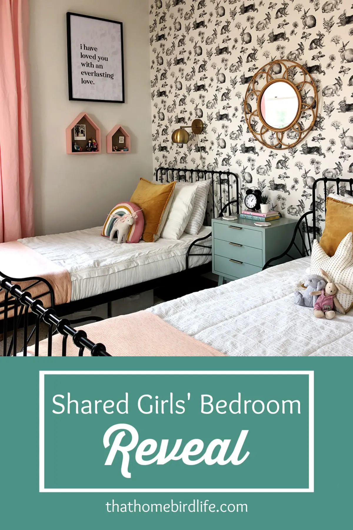 Girls' Bedroom Reveal - Guest Participant of the One Room Challenge - That Homebird Life Blog #kidsroom #kidsdecor #wallpaper