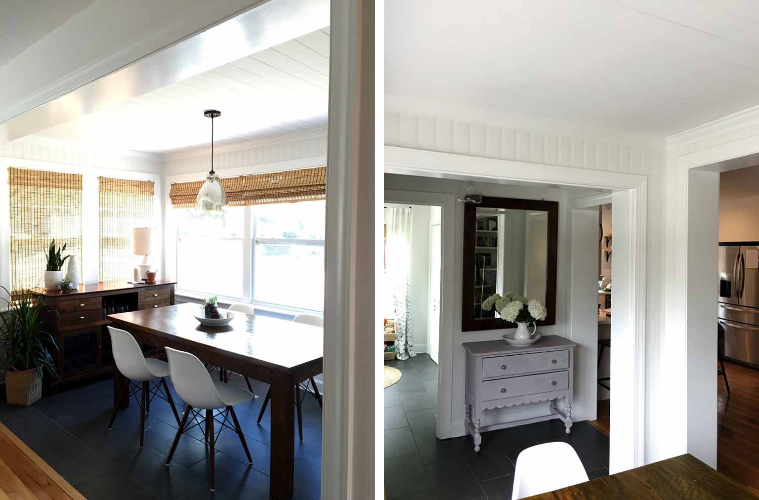 dining room with wooden table and eames chairs