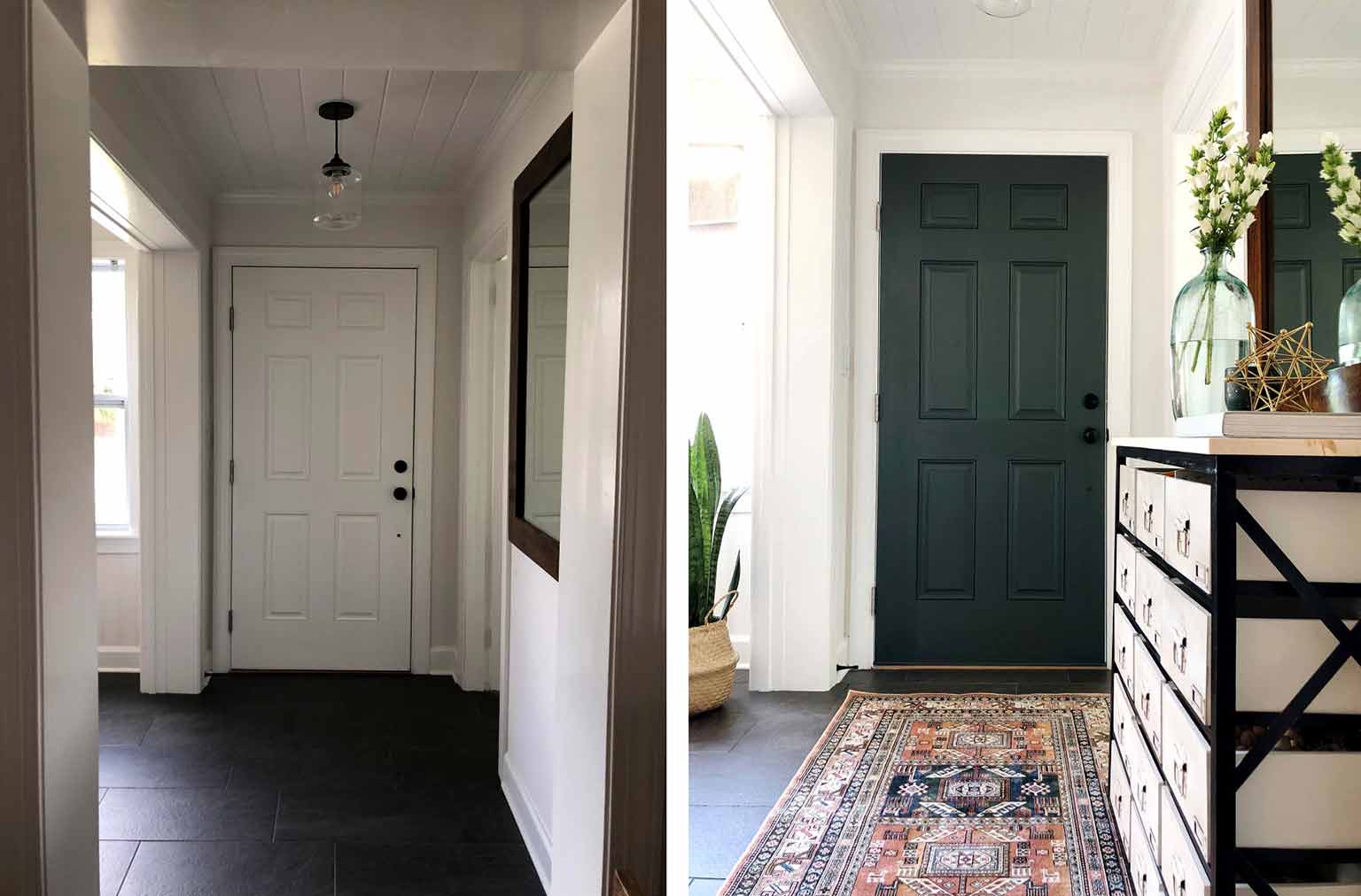 entryway with dark green door