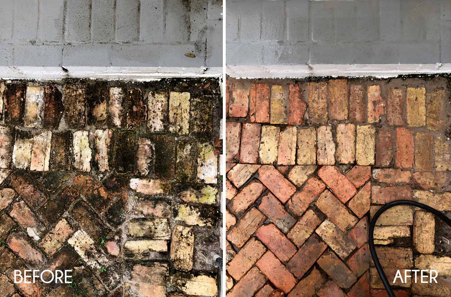 before and after pressure washing brick pavers