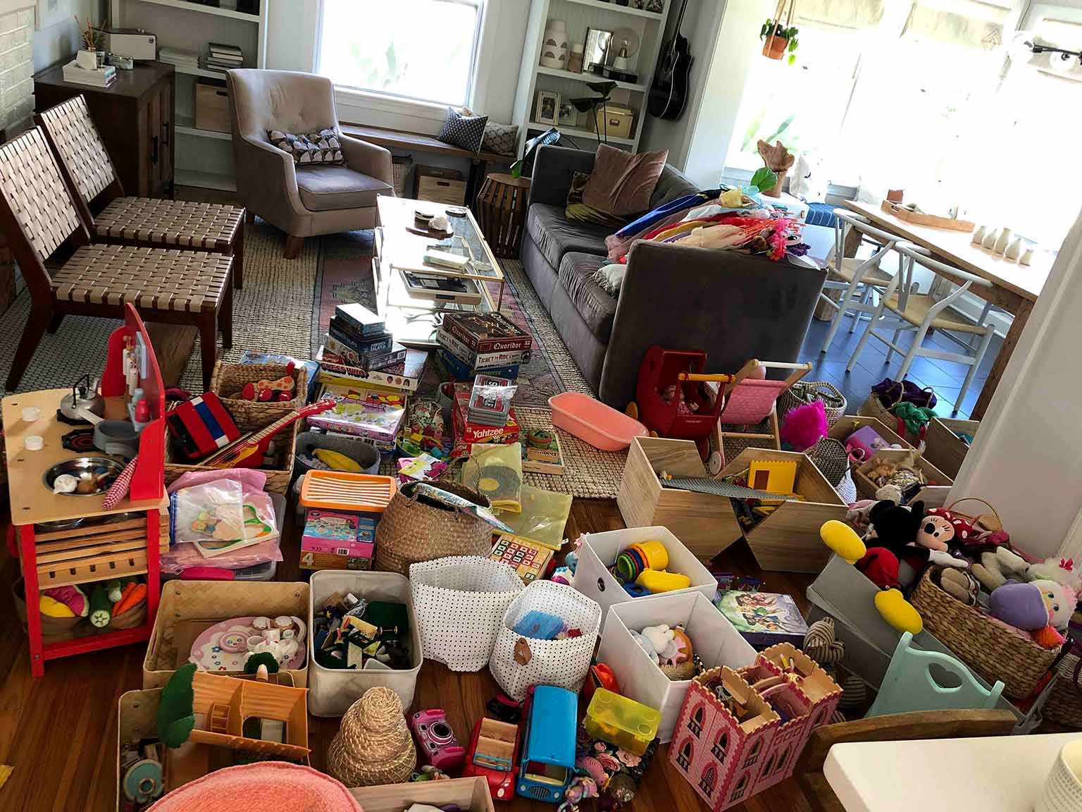 living room with toys everywhere