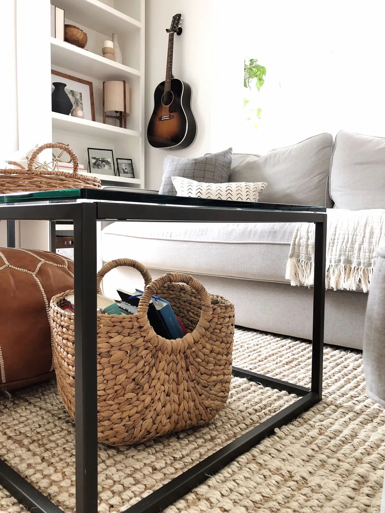 basket under the coffee table