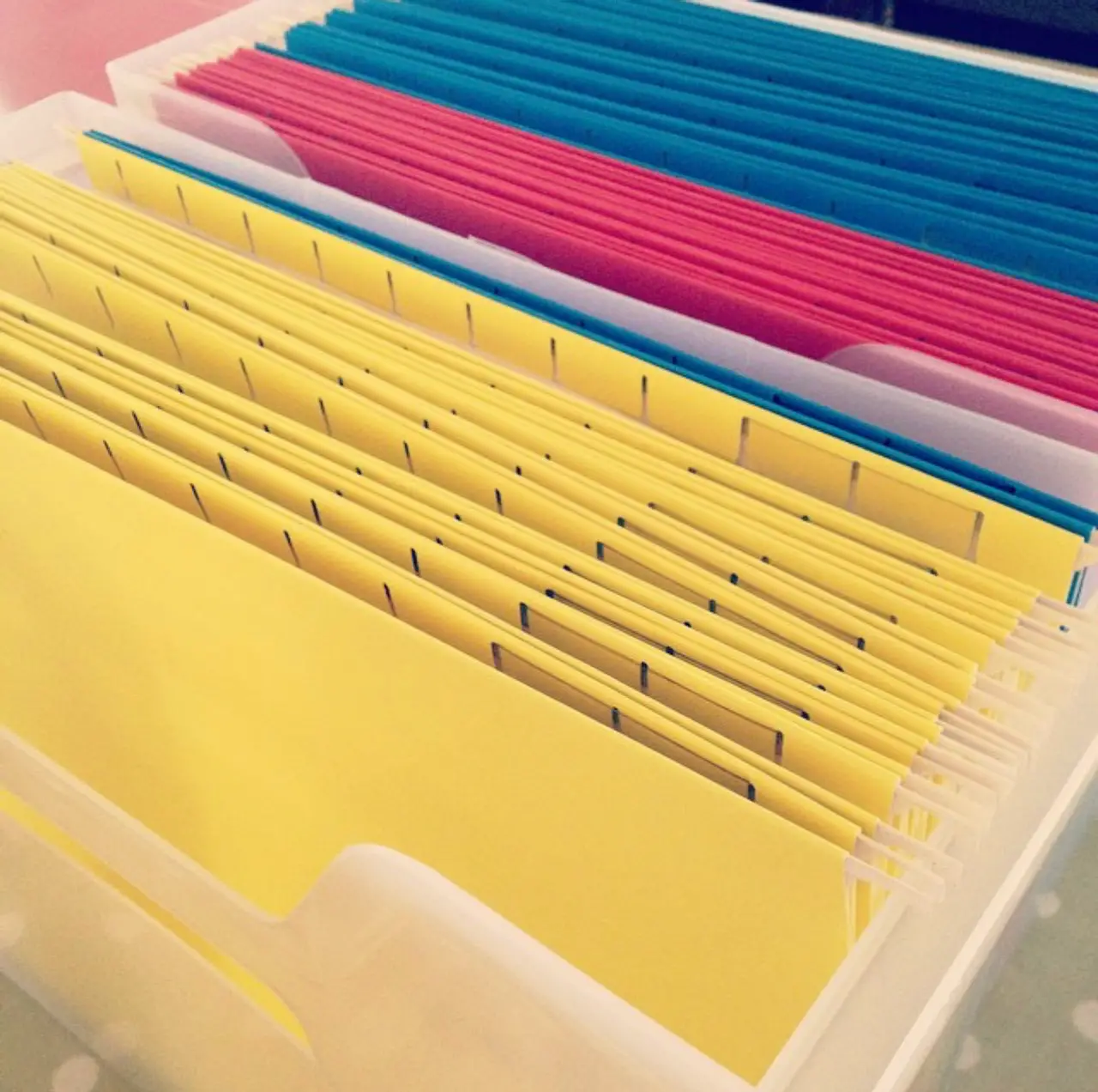 brightly colored hanging file folders