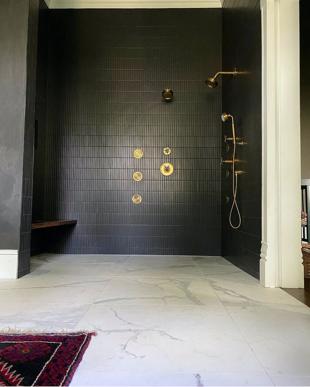 A Moody Transitional Guest Bathroom