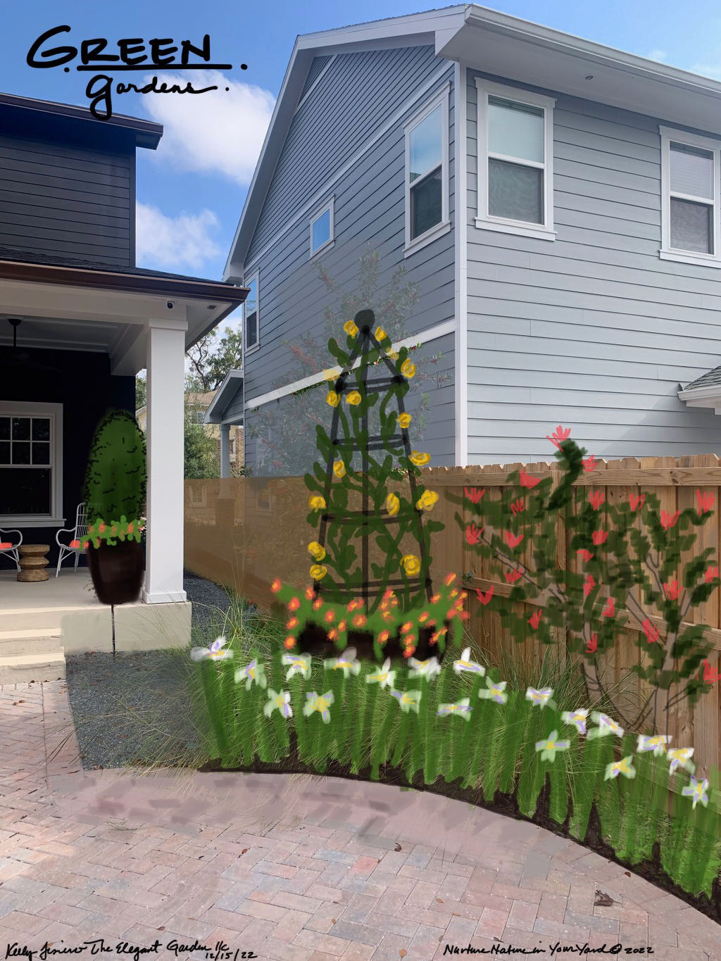 garden design concept illustration over photo